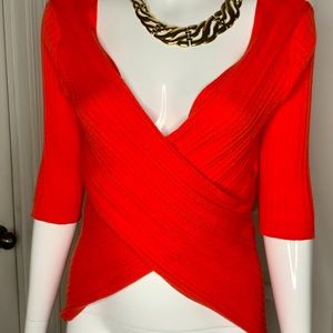 Ribbed faux wrap sweater
